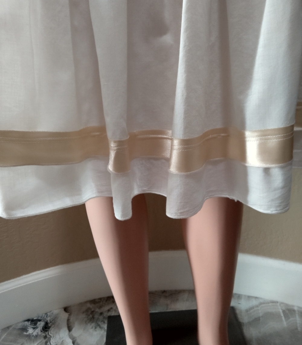 Ashley B White Pleated Full Midi Skirt with Gold Satin Trim and Sequin Detail - Picture 3 of 7